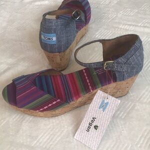 Tom's Multicolored Tribal Striped Cork Wedges